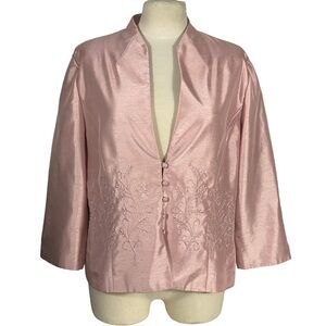Coldwater Creek Pink Faux Silk Beaded Embroidered Dressy Blazer Jacket Sz 14